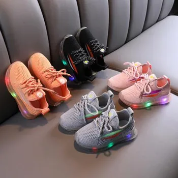 

With Light LED new arrival single network sport shoes female male sneakers child running shoes kids breathable canvas shoes