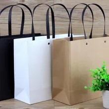 20 шт 25*9*17 см Толстый белый/черный/крафт-бумажный мешок большие картонные бумажные хозяйственные сумки с строкой с логотипом на заказ(300 шт