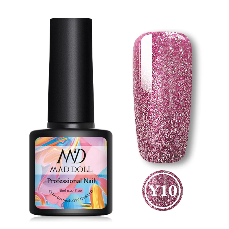 MAD DOLL, 1 бутылка, 8 мл, Гель-лак для ногтей, золотой, розовый, фиолетовый цвет, яркие блестки, УФ-лак для ногтей, Гель-лак для дизайна ногтей - Цвет: Y10
