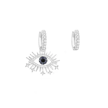 

LOZRUNVE Desbloqueio French Lucky Rhodium 925 Silver Asymmetrical Evil Eye Huggie Hoop Earrings Women