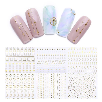 

1 Sheet Lines Strip 3D Nail Sticker Gold Silver Multi-size Metal Tips Adhesive Transfer Sticker Nail Art Decorations