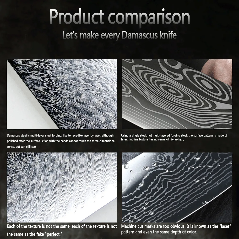 大马士革树瘤树脂木柄8寸千羽纹厨师刀英文_07