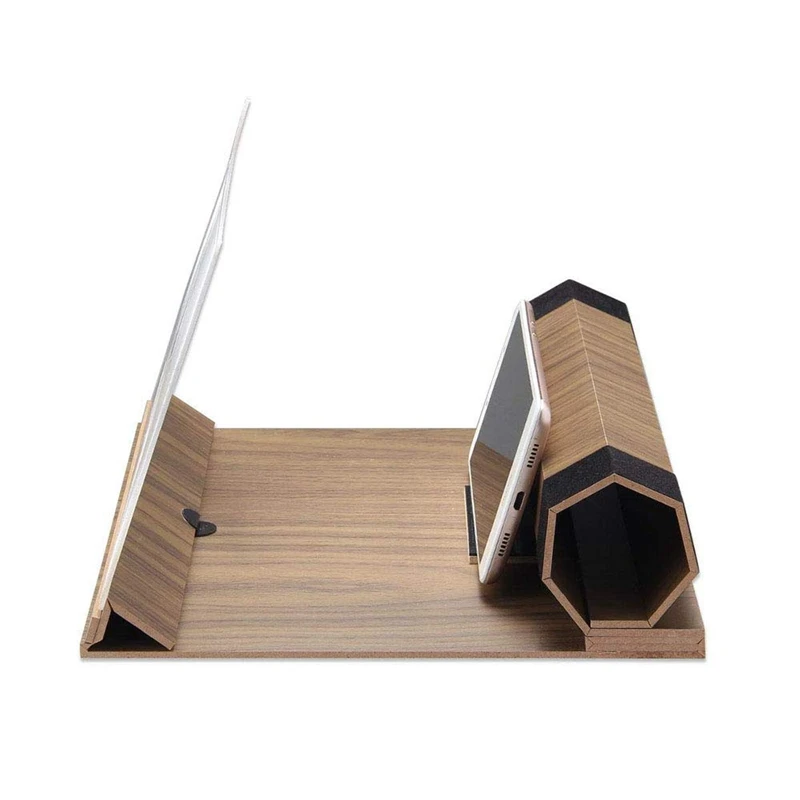 12 inch Hd Screen Magnifier Solid Wood Grain Foldable Mobile Phone Screen Suitable for Watching Movie Videos on All Smartphones
