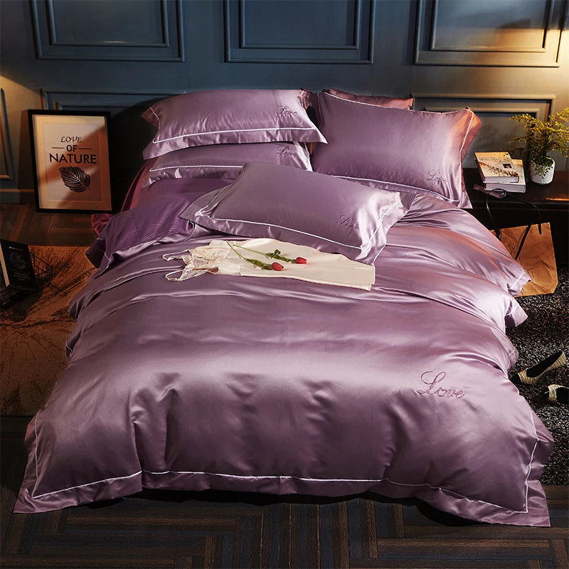 

100% silk Solid color Duvet cover Queen King size High-end Bedding Quilt Cover A version: Real silk / B version:100% cotton