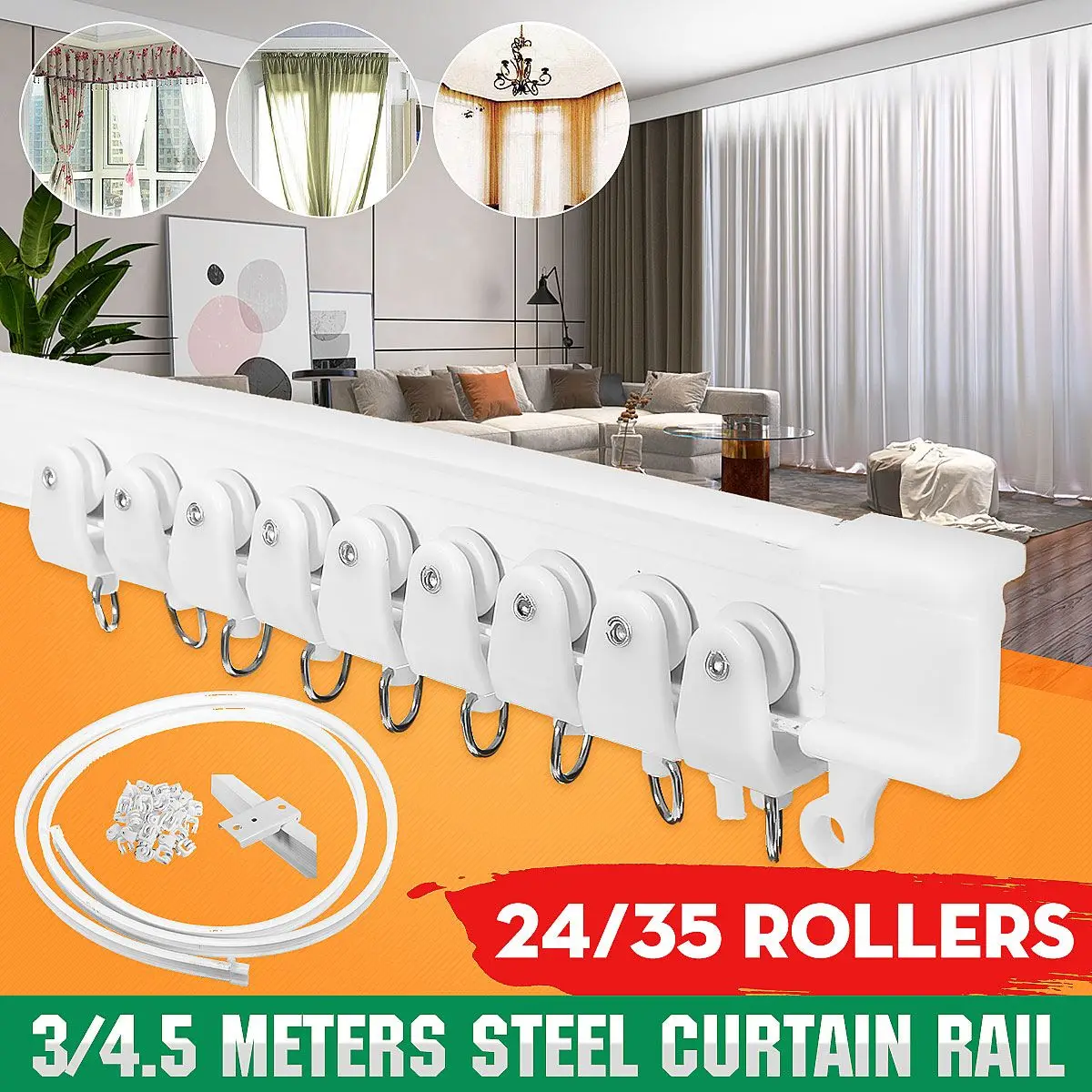5m Flexible Ceiling Mounted Curtain Track Rail Straight Slide Balcony Windows 