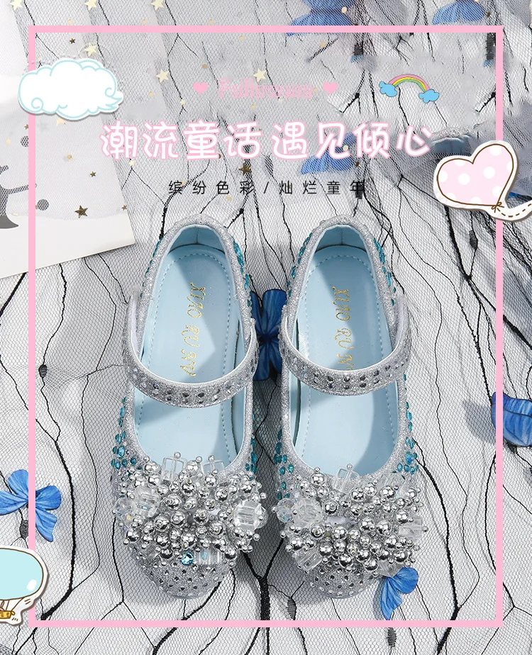 Girls Beads Leather Shoes Princess Shoes 2021 Children Autumn New Shiny Rhinestone Kids's Crystal Shoe Girl Show High Heels extra wide fit children's shoes