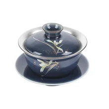 Керамическая Орхидея Серебряный набор для чаепития 999 Чистое серебро Крышка Чаша Ji синий чайный набор кунг-фу позолоченный серебряный сансай чайная чаша чайная чашка большой Siz