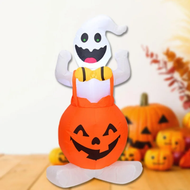 

4 FT Tall LED Lighted Halloween Inflatable Pumpkin And Ghost Party Decoration For Outdoor Indoor Home Garden Yard