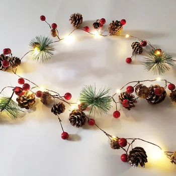 

Red Berry Pinecone String Lights Christmas Garland Lights LED Copper Fairy Lamp Lights For Xmas Holiday Tree Home Decoration