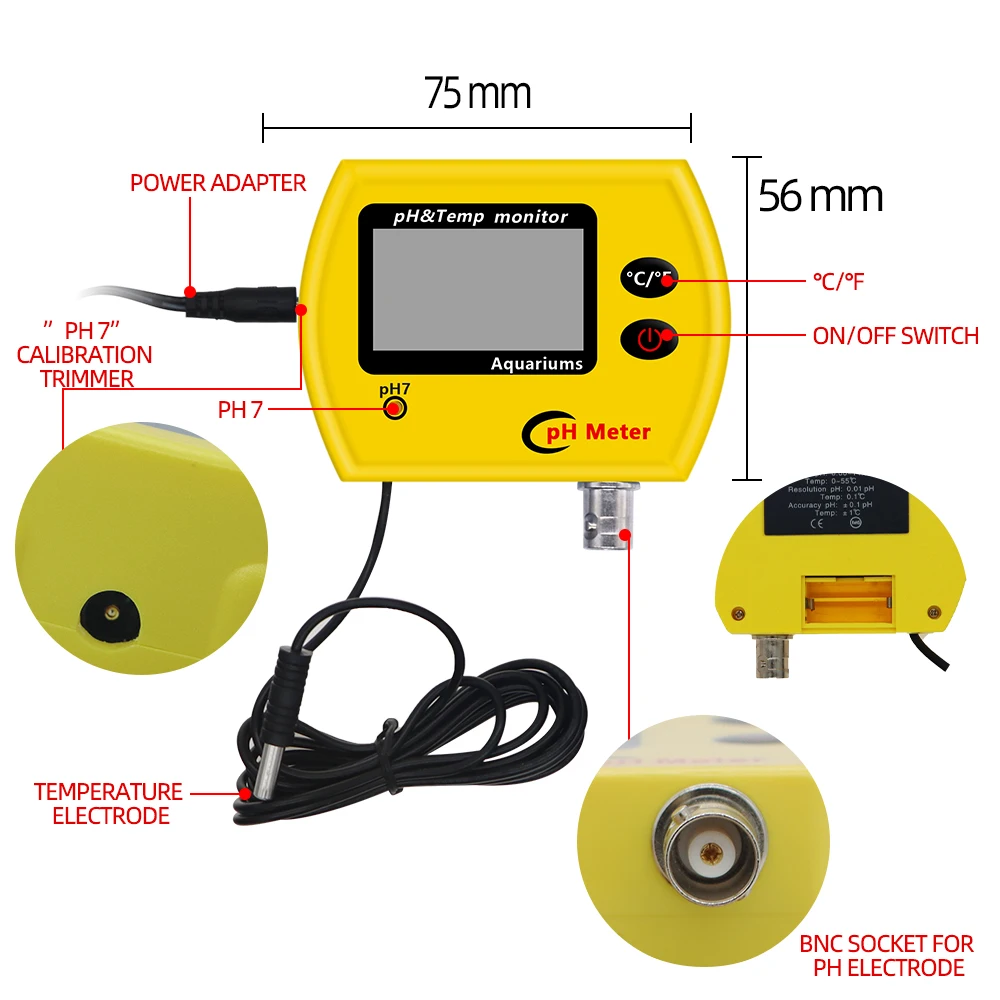 PH Meter Tool Temp Water Quality Monitor EU US Plug