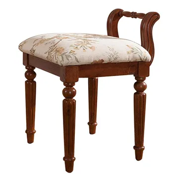 

European Dressing Table Stool Simple Modern All Solid Wood Back Makeup Stool Garden White Square Stool Fabric Guzheng Stool