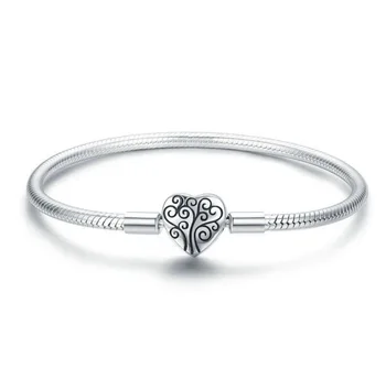 

Luxurious 925 Sterling Silver Bracelet Heart Shape Snake Chain Bracelet can be paired with Charms For Women DIY Jewelry