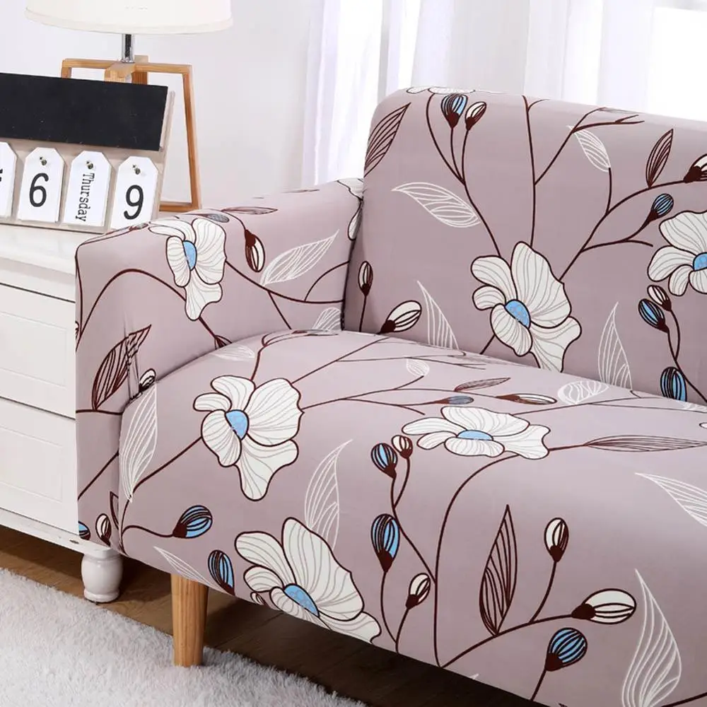 Короткие цветы серый белый сшитый диван крышка Slipcover стрейч эластичный