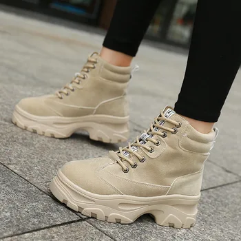

Genuine Leather Women's Winter Boots Plush Warm Platform Sneakers 2019 Women Fashion Combat Boots Woman Shoes Martin