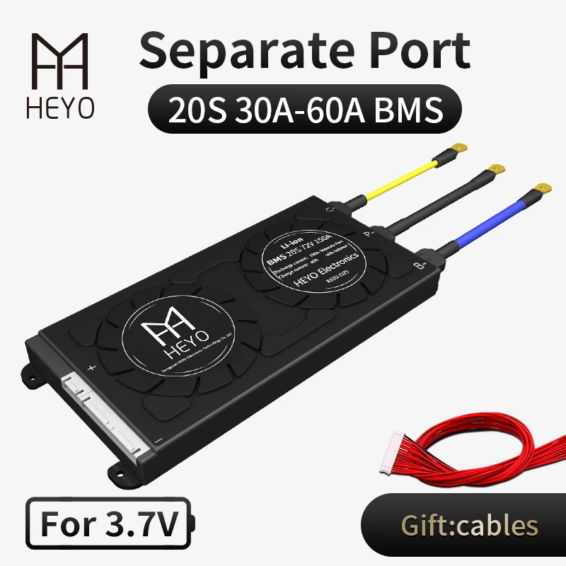 HEYO 18650 BMS li ion 20S 72V 30A 40A 50A 60A 80A 100A 120A 150A водонепроницаемый раздельный порт