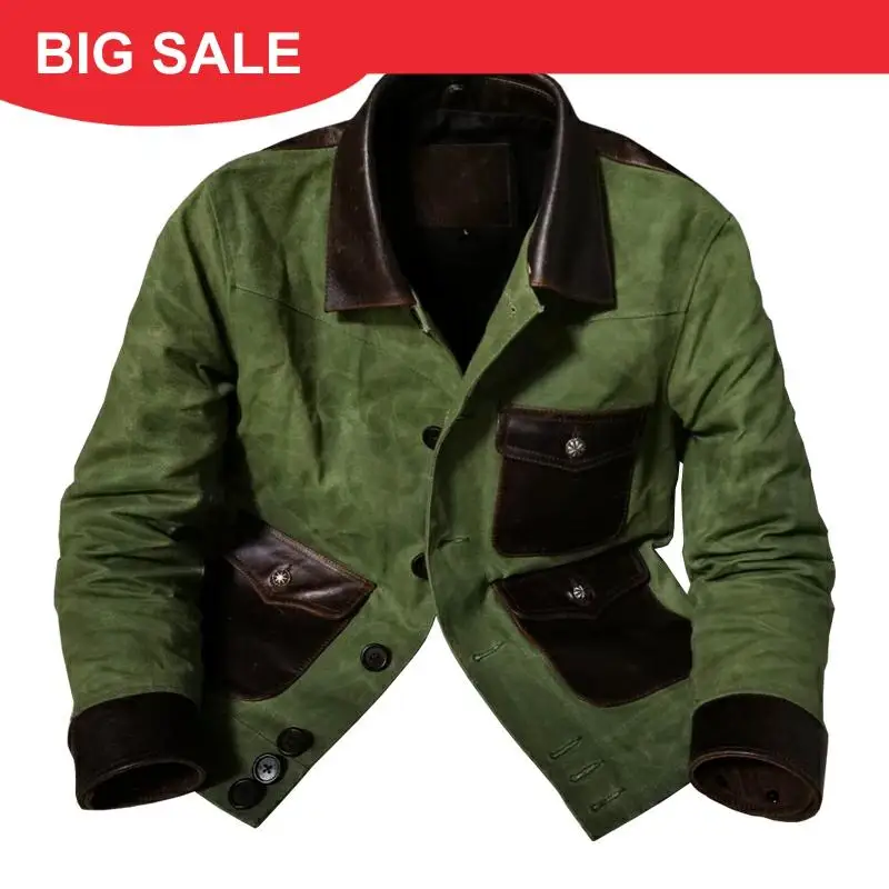 

2020 Light Green American Casual Spliced Leather Jacket Large Size XXXL Genuine Cowhide Autumn Slim Fit Leather Coat