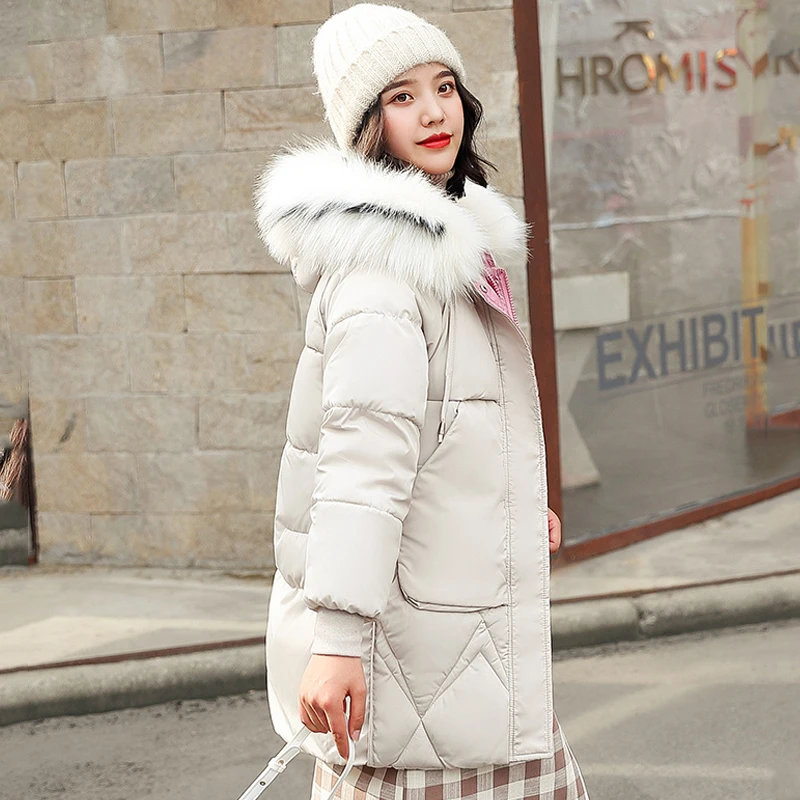 Najtaniej 2019 nowy kobiety moda zima kurtka z futrzanym kołnierzem ciepły z kapturem kobiet damski płaszcz zimowy długa parka znosić Camperas