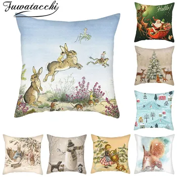 

Fuwatacchi Christmas Cushion Cover Cute Animals Santa Claus Pattern Pillow Cover Home Sofa Car Decor Throw Pillowcase 45x45cm