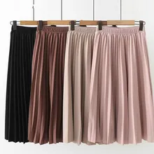 Женская плиссированная юбка новая осенняя зимняя высокая талия Корейская юбка миди Женская Повседневная Эластичная талия трапециевидная длинная юбка для леди