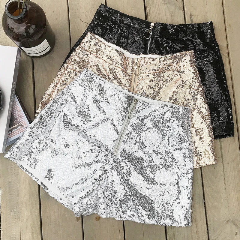 Sexy Silver High Waisted Sequin Shorts 