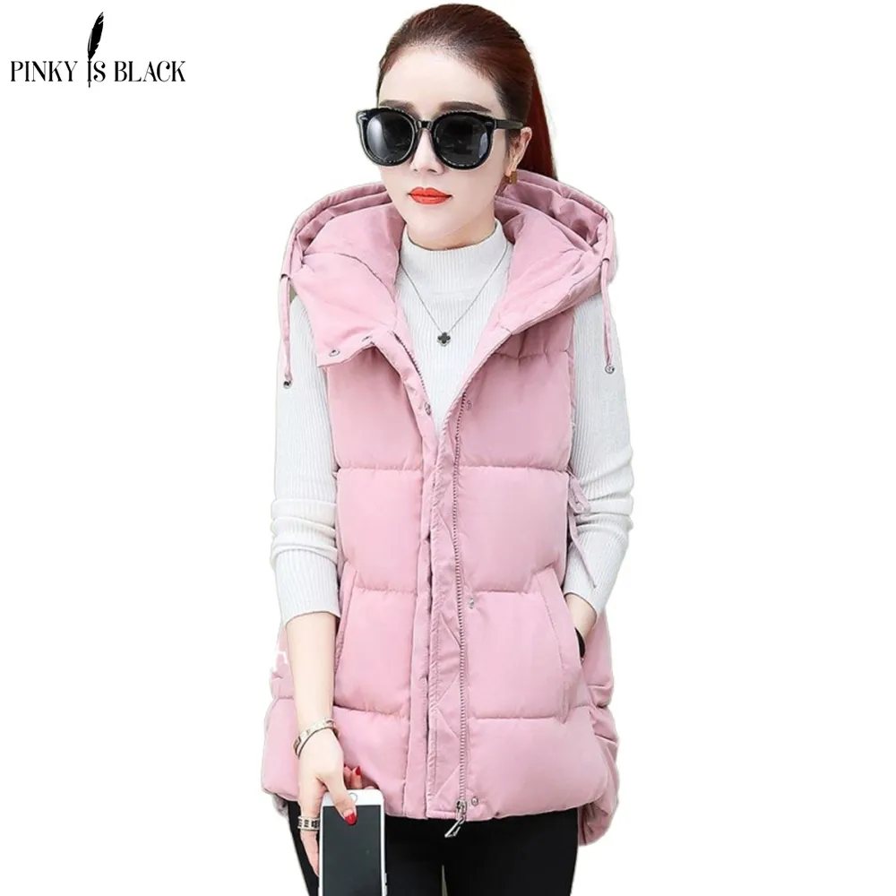 

PinkyIsBlack Winter Vest Women Waistcoat 2020 Female Sleeveless Jacket Hooded Warm Velvet Short Vest Outwear Colete Feminino