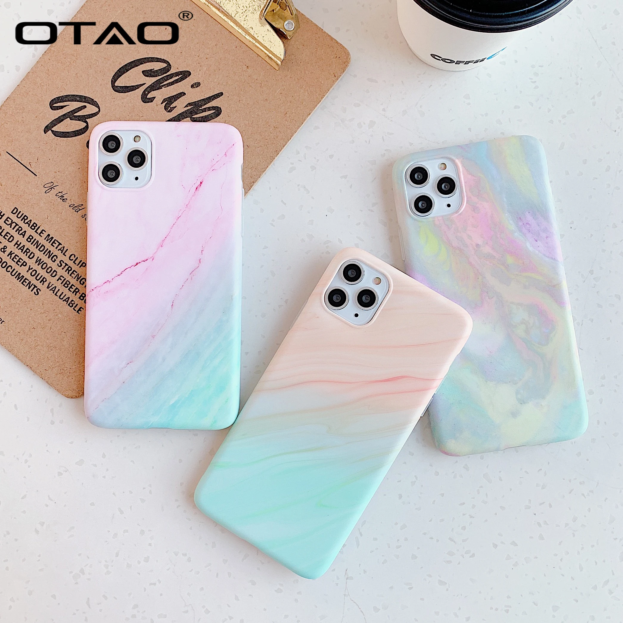 

OTAO Gradient Case For iPhone 11 Pro Max X XR XS MAX Cool Marble Case For iPhone 7 8 6 6S Plus IMD Rainbow Soft Silicone Cover