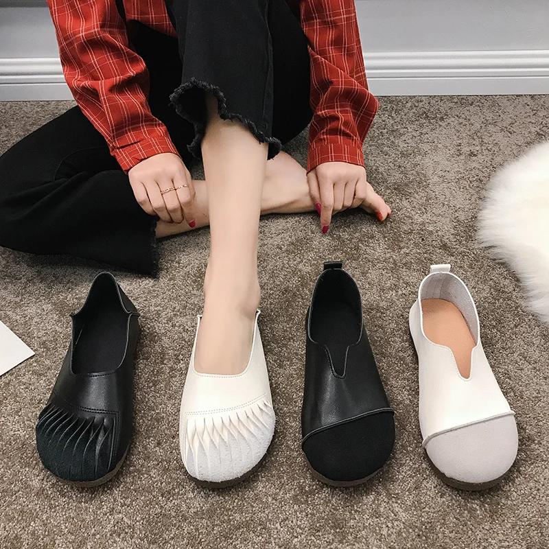 

2020 The New Women Flats Fashion Comfort Leather Flat Shoes Woman Slip On Female Green Emerald Shoes zapatos muj W33-41