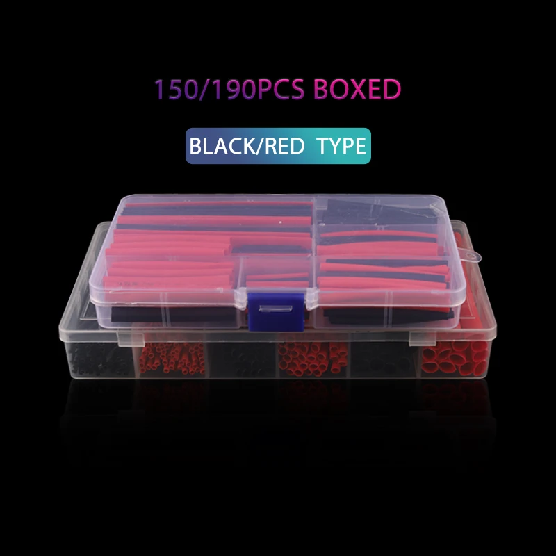 

Boxed Polyolefin Shrink heat shrinkable tube Insulation repair wire Black/Red Various specifications heat shrink tubing
