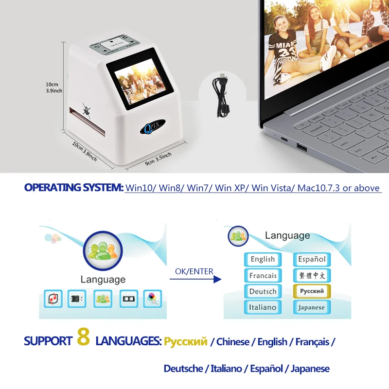Portable 35mm Film Scanner Digital Film Converter with 22 Mega Pixels 110 135 126KPK Super 8 Negati