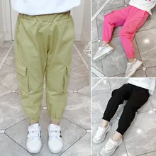 Новинка года; Стильные повседневные брюки для девочек; сезон весна-лето; Детский комбинезон с большими карманами; модная детская одежда