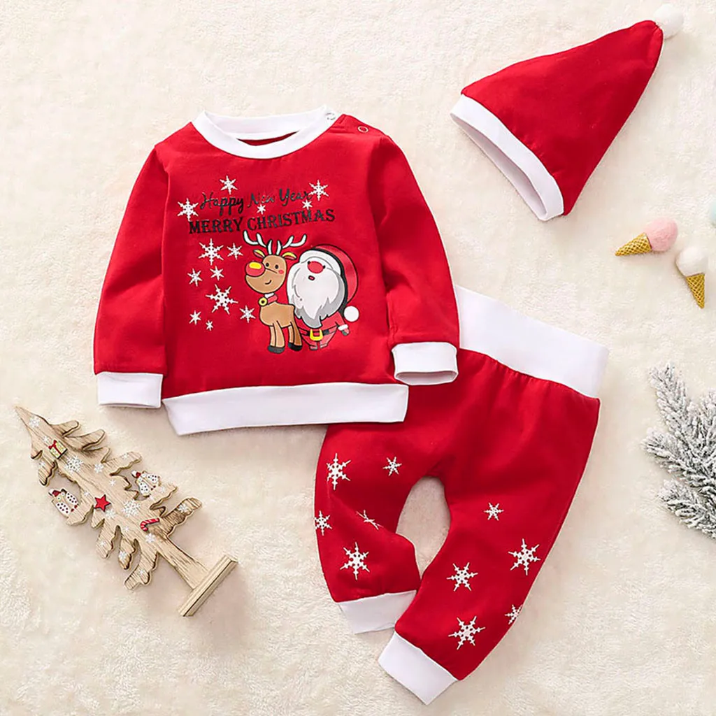 Одежда для новорожденных; одежда для маленьких девочек; одежда для маленьких мальчиков; Рождественская пижама с принтом Санта-Клауса; одежда для сна+ шапка; Z4