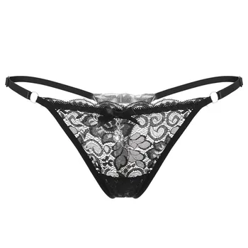 

Women Large Underwear Adjustable Waistline Lace Transparent Thong Exquisite Diamond Allure Low Waisted T-pants