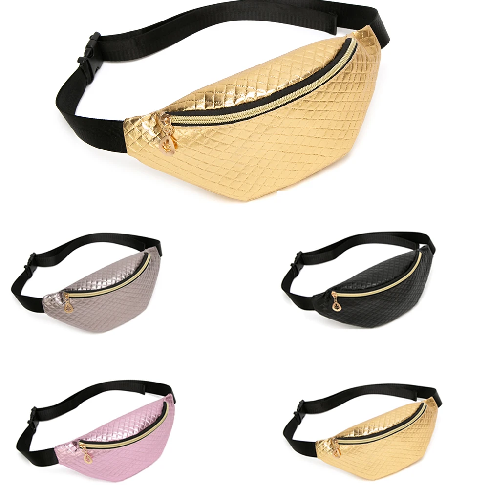 Fanny Pack Women PU Leather Laser Waist Pouch Waterproof Sports Running Belt Bag Bum Pack