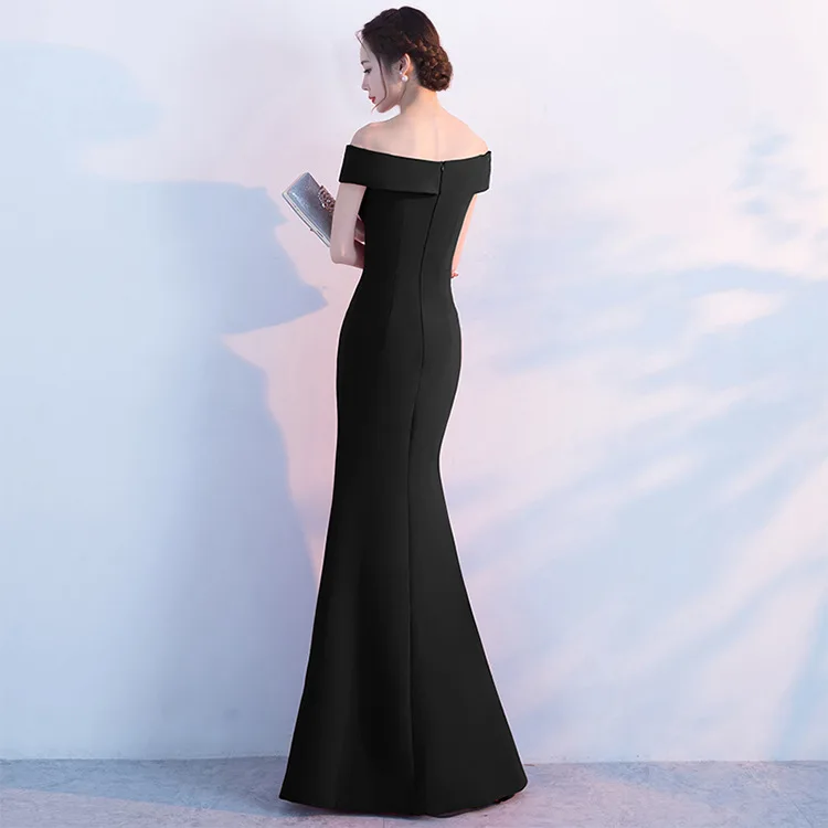 Long Mermaid Evening Dress Elegant 2022 Women Satin Off Shoulder Formal Party Gowns Vestidos Elegantes High Split Sleeveless party gown