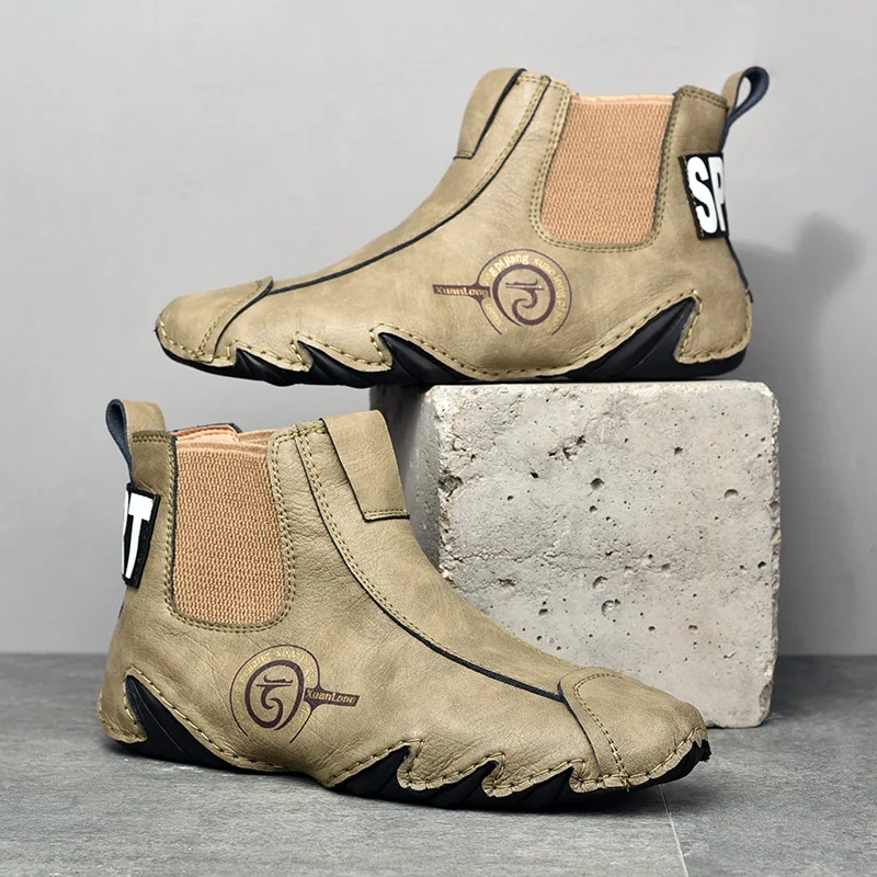 Fashion Winter Men's Boots Plush Warm Men's Snow Boots Luxury Men Leather Autumn Outdoor Light Motorcycle Work