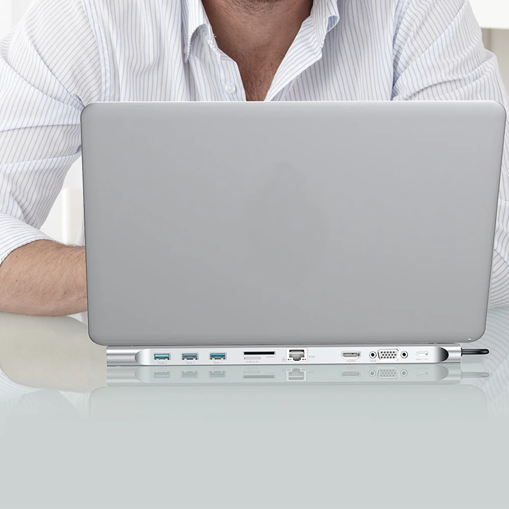 Дешево 10 в 1 концентратор 4K font b usb b font type C к font b USB b font 3,0 TF HDMI VGA RJ45 Мини DP док станция для ноутбука док станция для MacBook Air MacBook Pro