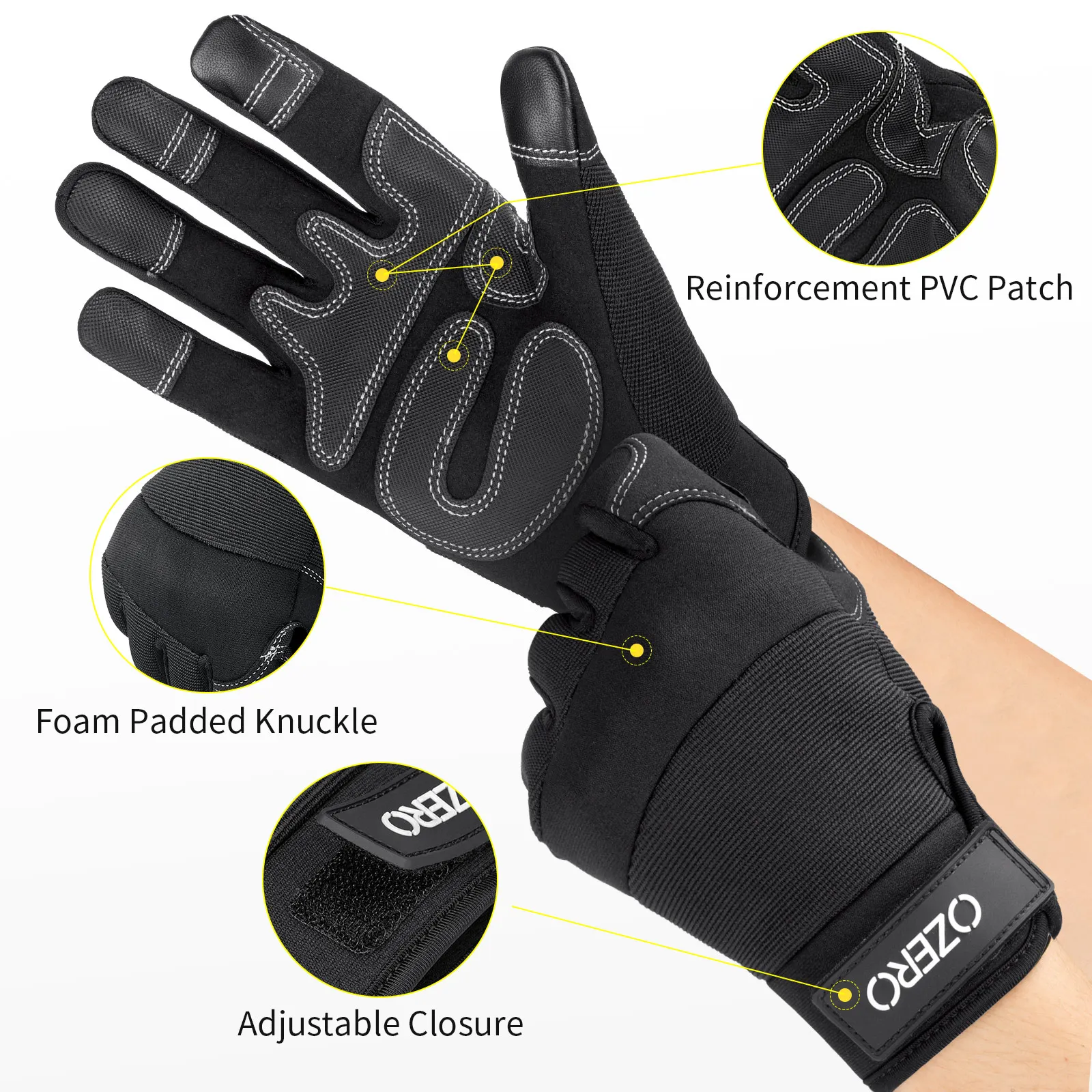 OZERO Work Gloves for Men Touchscreen Mechanic Flex Grip Non-slip Palm Working  Glove for Construction Gardening Home Project9041 - AliExpress