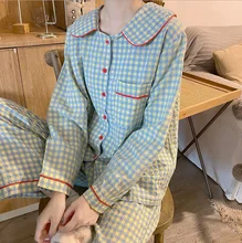 Women's Sleepwear Set Long Sleeve Trousers Pajamas Suit 2-Piece Set Autumn Cartoon Comic Print Korean Student Homewear Nightgown