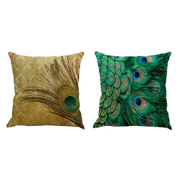 

2 Pcs Decoration Pillow Watercolor Tree Linen Blend Throw Pillow Case Sofa Cushion Cover, Light Brown & Dark Green
