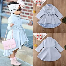 От 1 до 5 лет Детское платье для маленьких девочек, пальто, однотонный костюм с платьем, вечерние топы, осенне-зимняя теплая одежда