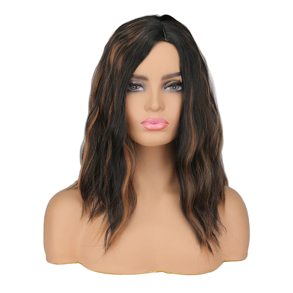 H1185d001dcb24e8ebb27f05202a51ad6V Women Synthetic Wigs Natural Wave Short Wig Middle Part Mixed Black and Brown Heat Resistant False Hair for Women Mallzona