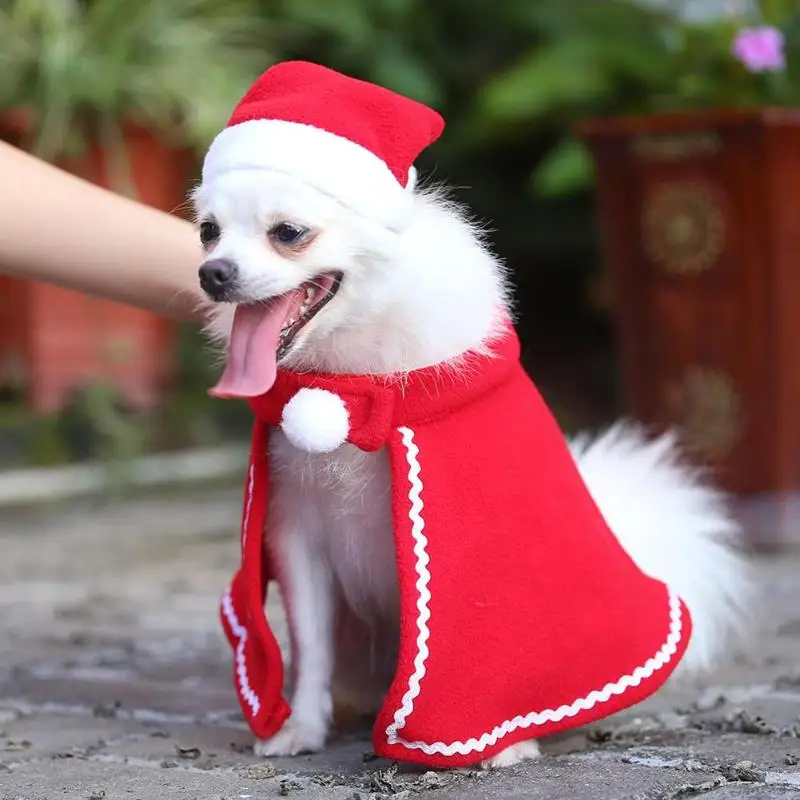 Рождественское платье для домашних животных, собак, кошек, зимняя теплая шапка, плащ, костюм, Рождественский Декор, подарок, Рождественское украшение
