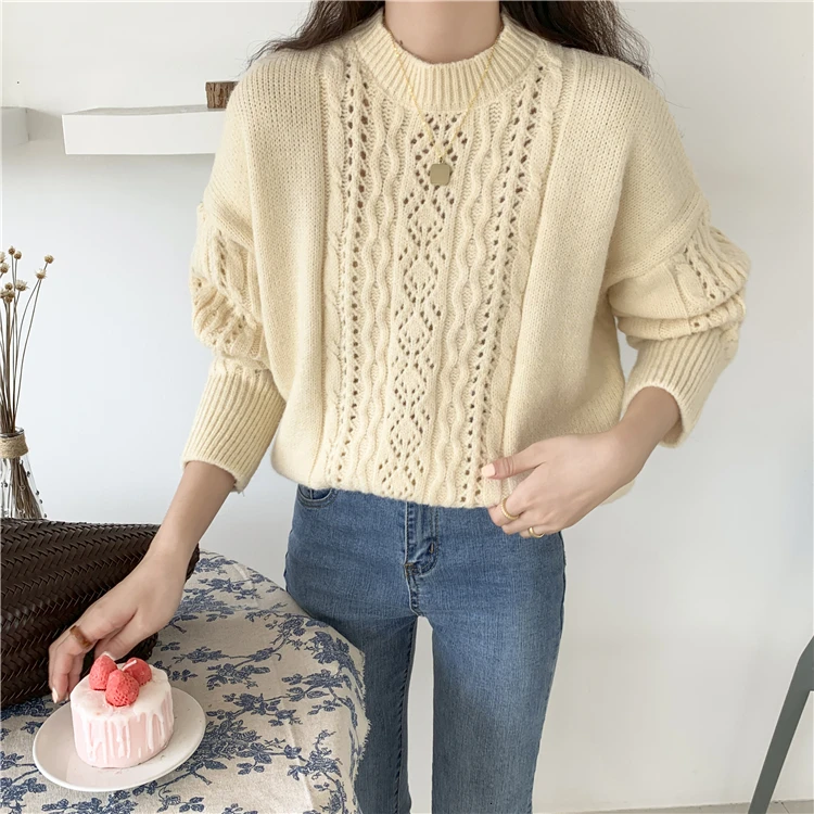 Свитер свободного кроя корейские модные женские вязаные свитера большого размера Женский пуловер