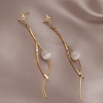 

Tassels Ear Stud Women's Delicacy Simple Elegant Long Astral Earrings Cat's Eye Stone