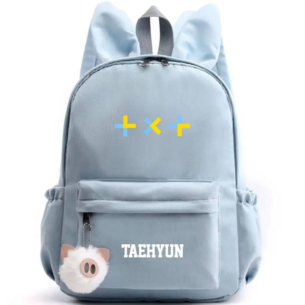 Kpop Group TXT Tomorrow X Together Women Cute Backpack Nylon School Bags for Teenage Girls Pink Bookbag Kawaii Small Bagpack - Цвет: TAEHYUN BLUE