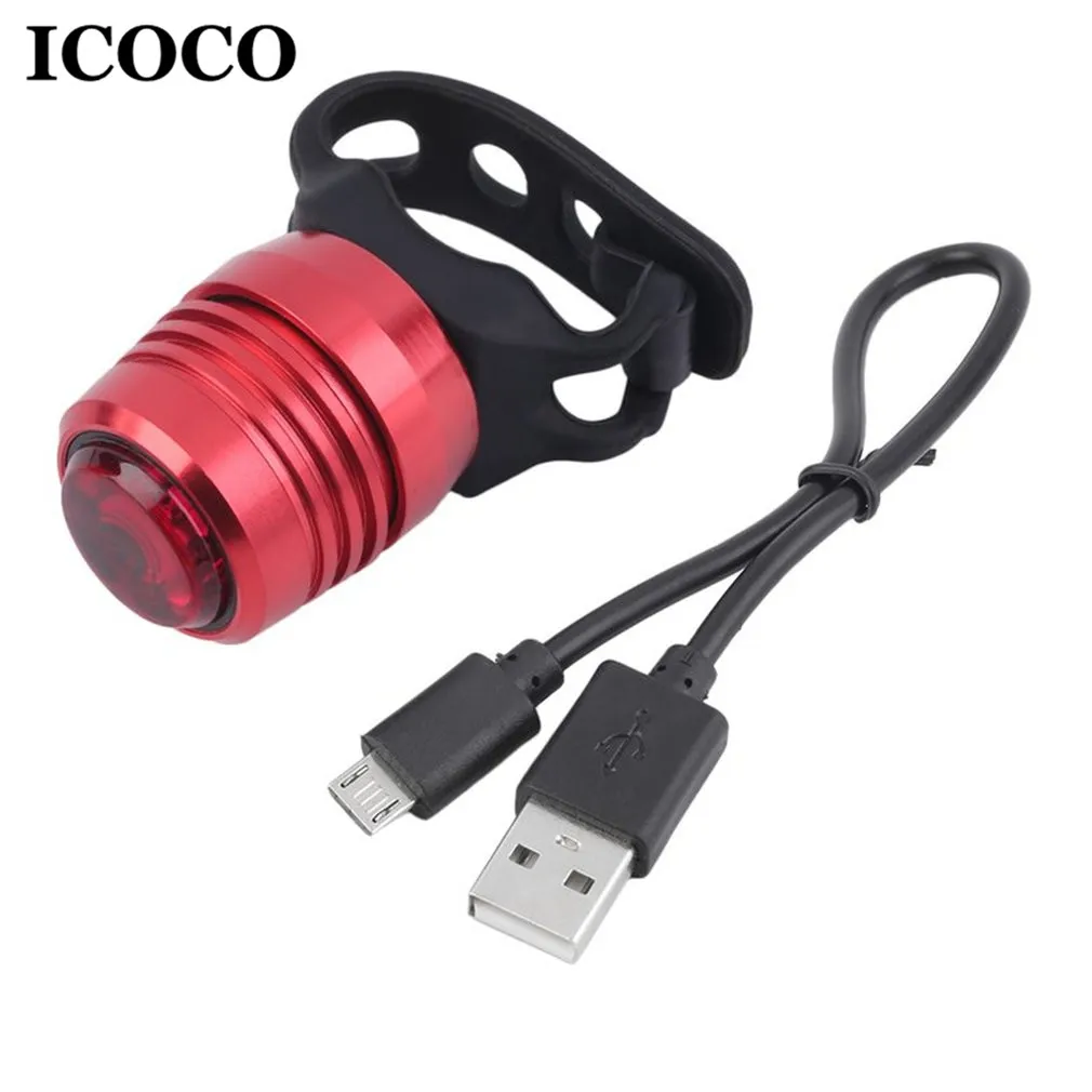 ICOCO USB Перезаряжаемый алюминиевый сплав силикона фонарик с 3 режимами для велосипеда велосипед хвост Предупреждение красный свет