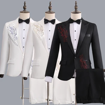 

New Mens Host Costumes Suits Jacket Pants One Button Slim Fit Set Rhinestones T198