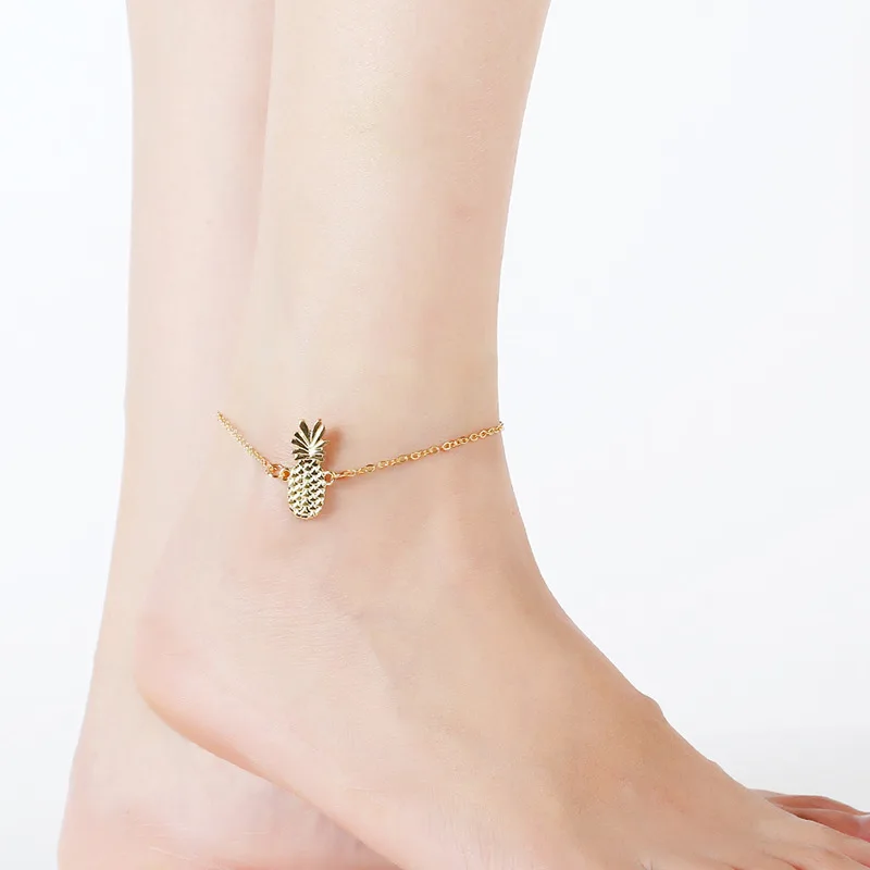 

Wish Cross Border Hot Selling Accessories Europe And America Creative Hollow out Foot Ornaments Pineapple-Shaped Alloy Anklet Wo