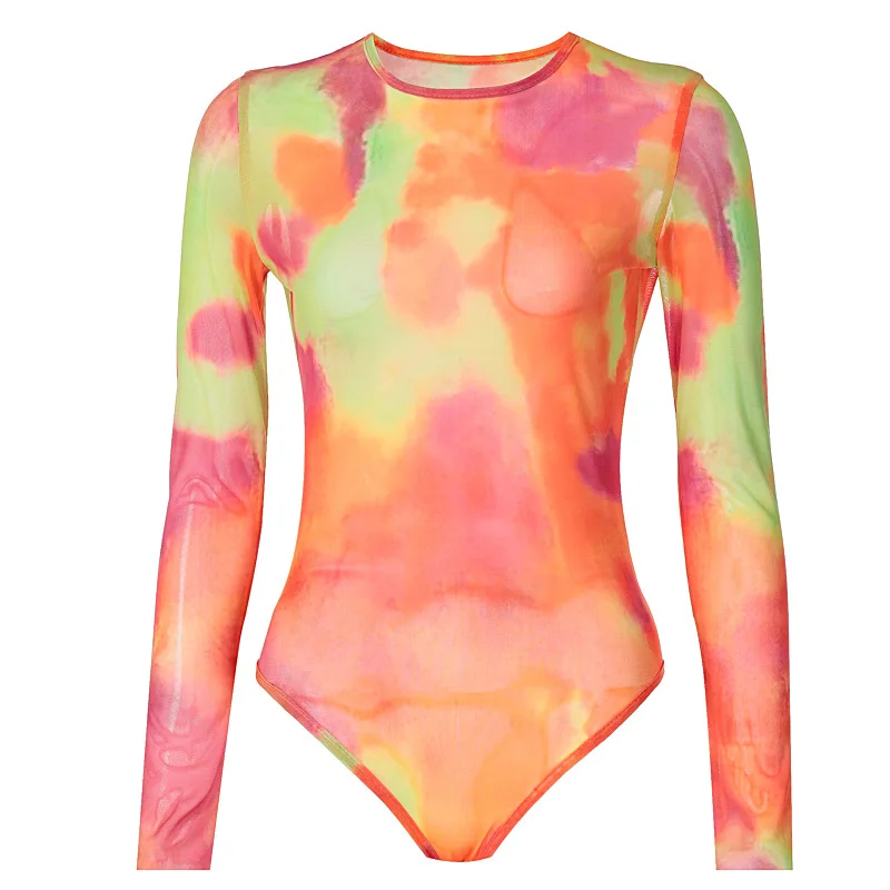 IDress Tie dye Sexy Women Sheer Mesh Bodysuit One Piece Jumpsuit Overalls for Women Combinaison Femme Body Feminino Macacao (5)