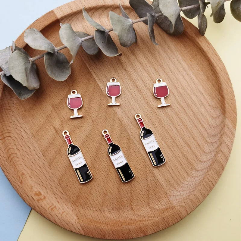 10pcs/pack   Wine bottle wine glass goblet  Charms  Metal Pendant Golden Color  Earring DIY Fashion Jewelry Accessories